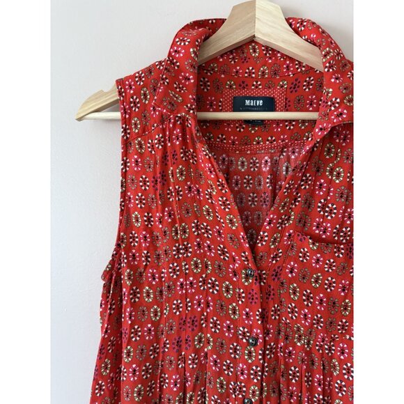 Anthropologie Maeve Daisy Red Button Down Sleeveless Midi Shirtdress Boho Artsy - Picture 5 of 10